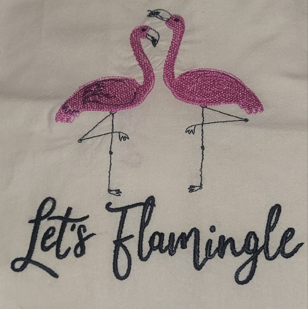 Pink Flamingo Embroidered Kitchen Towel